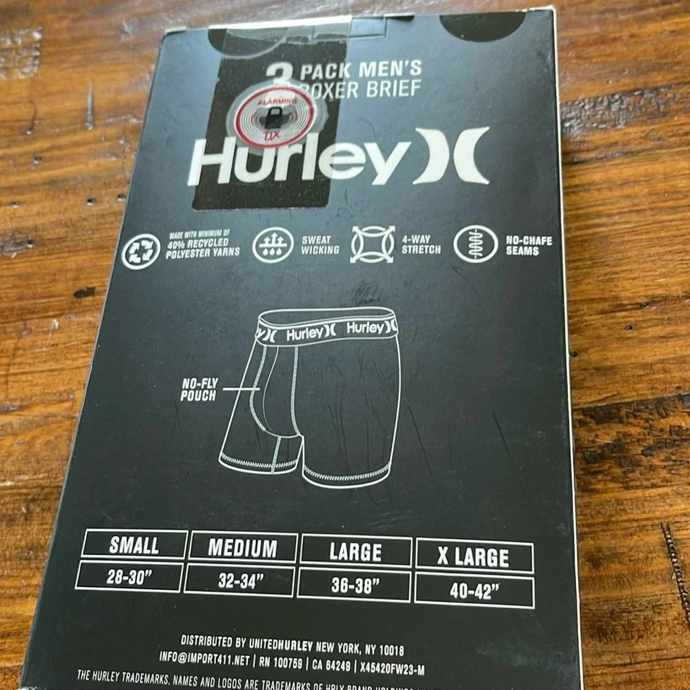 Hurley 3 Pack Boxer Briefs XL All Black, Grey, Blue